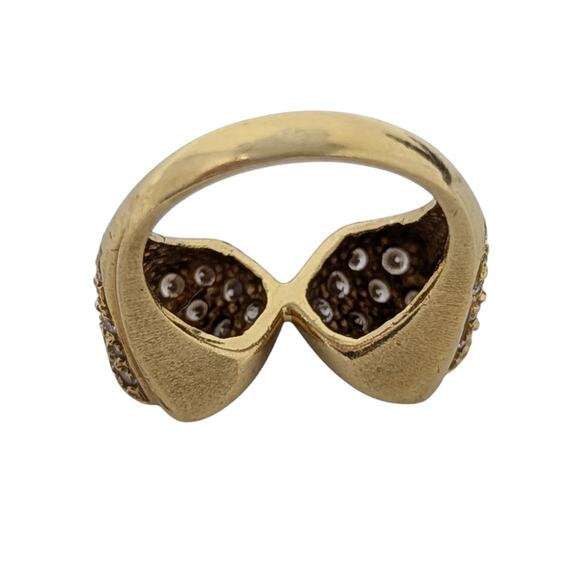 18K Gold Estate Vintage Diamond Pave Double Floral Ring Yellow Gold Size 6 - Picture 10 of 13